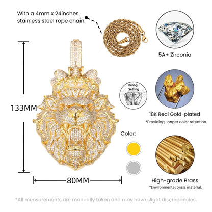 Crowned Lion Head Pendant Necklace – Royal Statement Jewelry