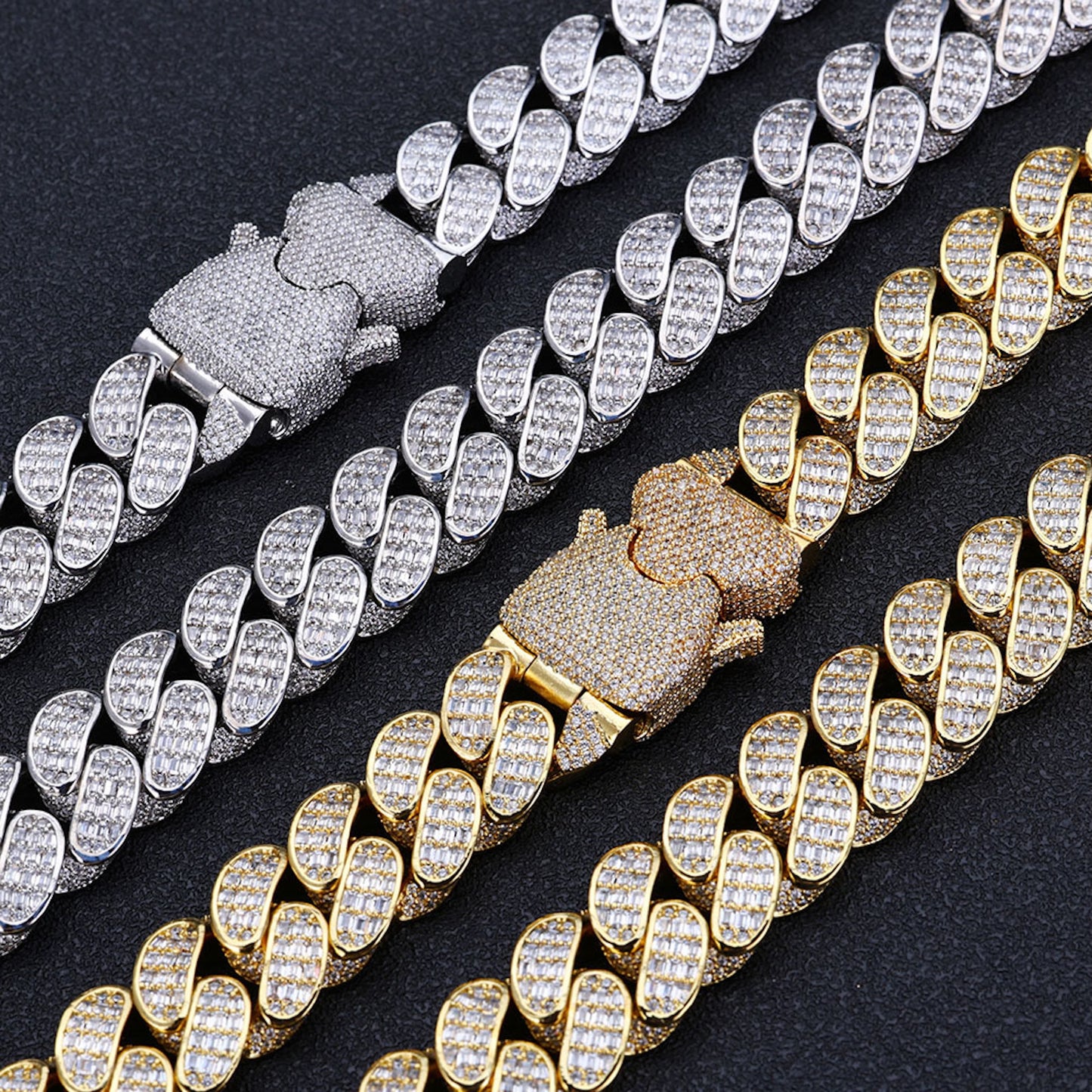 Triple Row Baguette Cuban Chain – Iced Out Hip Hop Jewelry for Men & Women