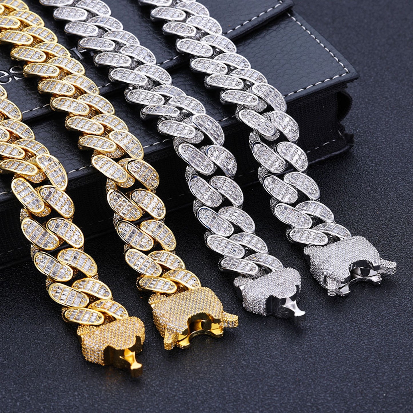 Triple Row Baguette Cuban Chain – Iced Out Hip Hop Jewelry for Men & Women