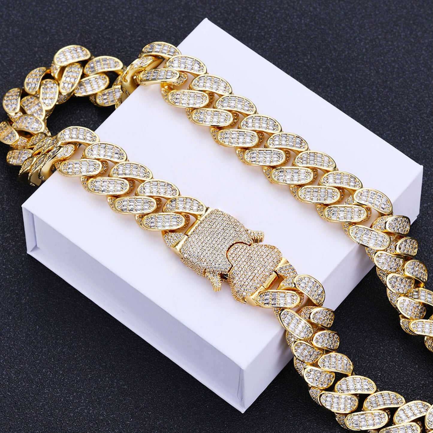 Triple Row Baguette Cuban Chain – Iced Out Hip Hop Jewelry for Men & Women