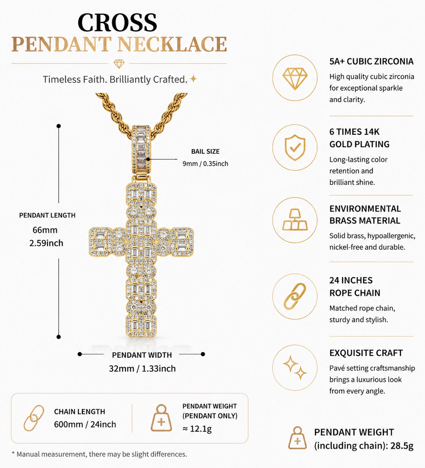 Iced Cross Pendant Necklace – CZ Hip Hop Jewelry for Men
