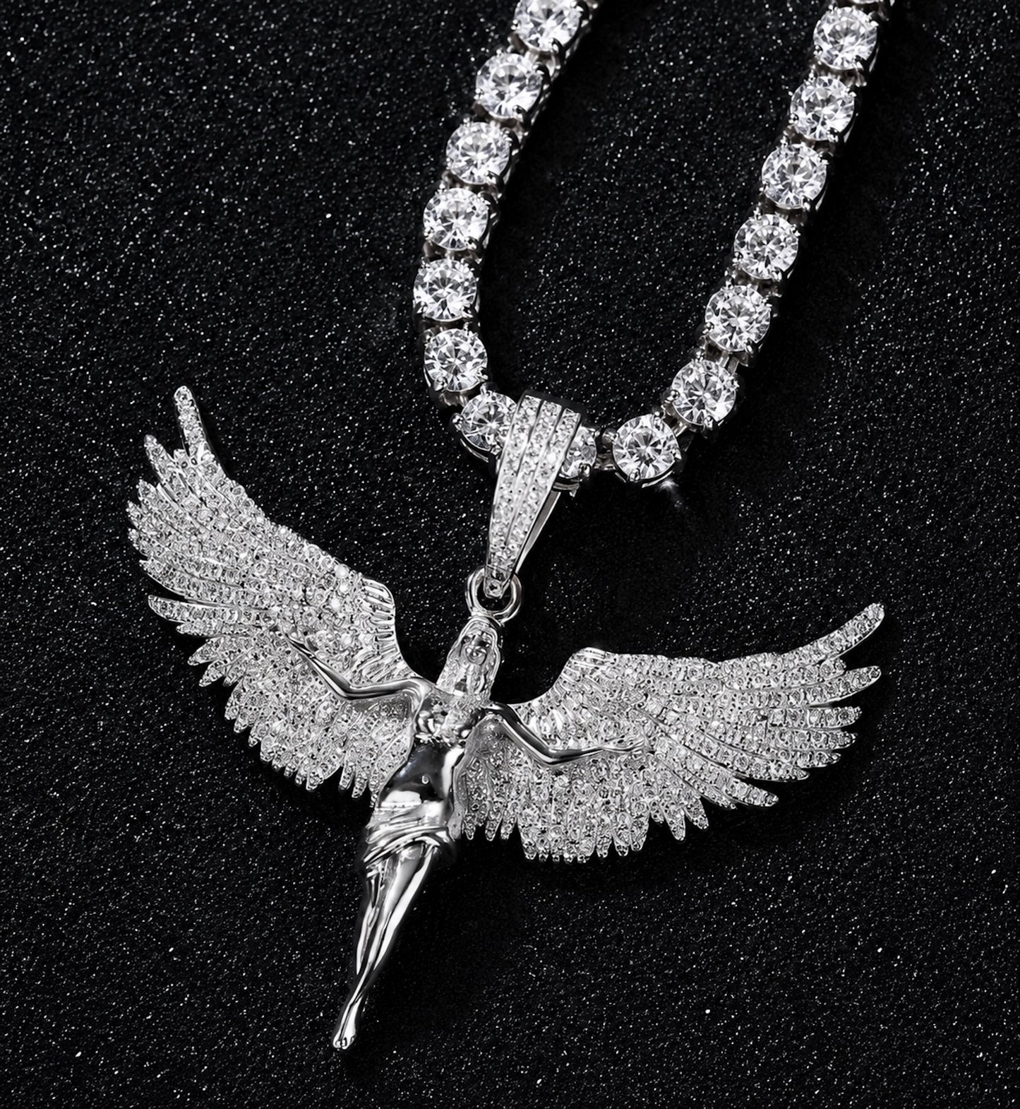 Winged Figure Pendant Necklace – Premium CZ Streetwear Jewelry