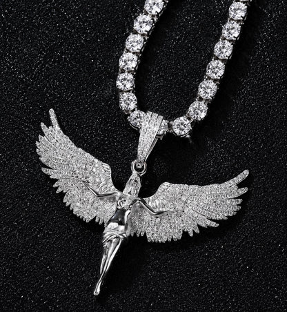 Winged Figure Pendant Necklace – Premium CZ Streetwear Jewelry