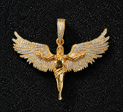 Winged Figure Pendant Necklace – Premium CZ Streetwear Jewelry