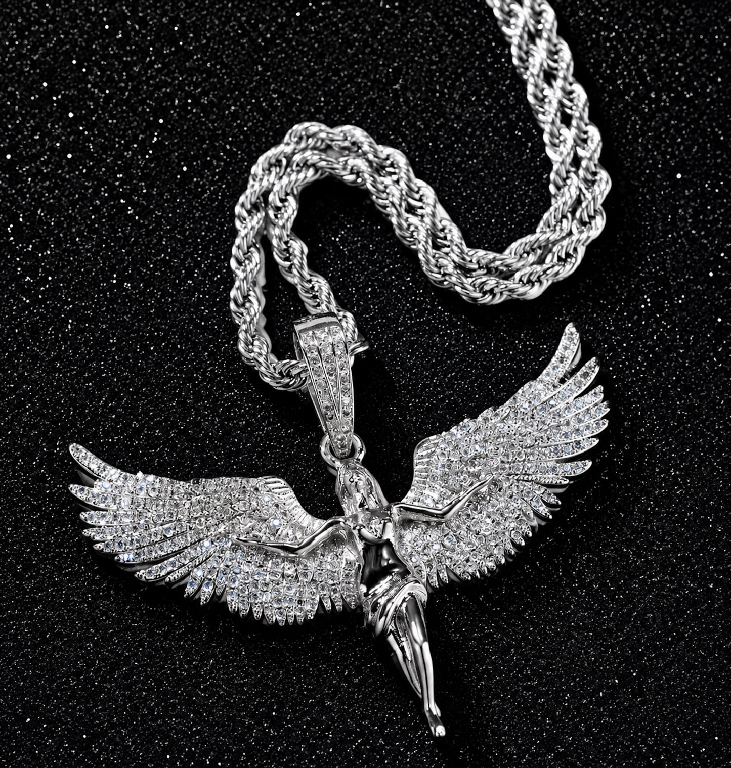 Winged Figure Pendant Necklace – Premium CZ Streetwear Jewelry