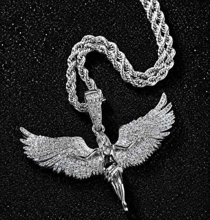 Winged Figure Pendant Necklace – Premium CZ Streetwear Jewelry