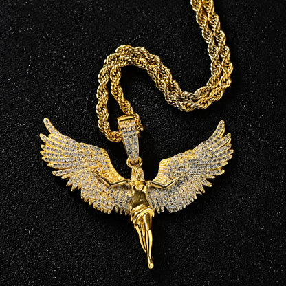 Winged Figure Pendant Necklace – Premium CZ Streetwear Jewelry