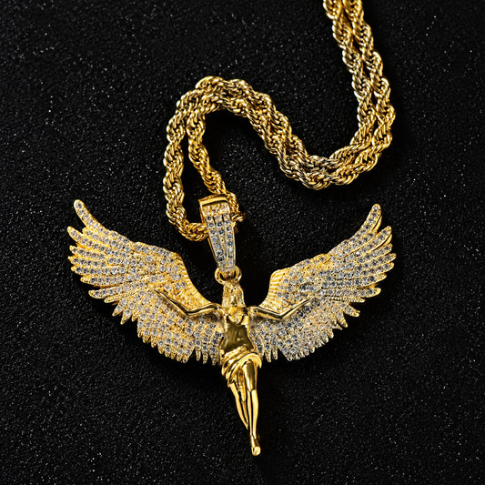 Winged Figure Pendant Necklace – Premium CZ Streetwear Jewelry