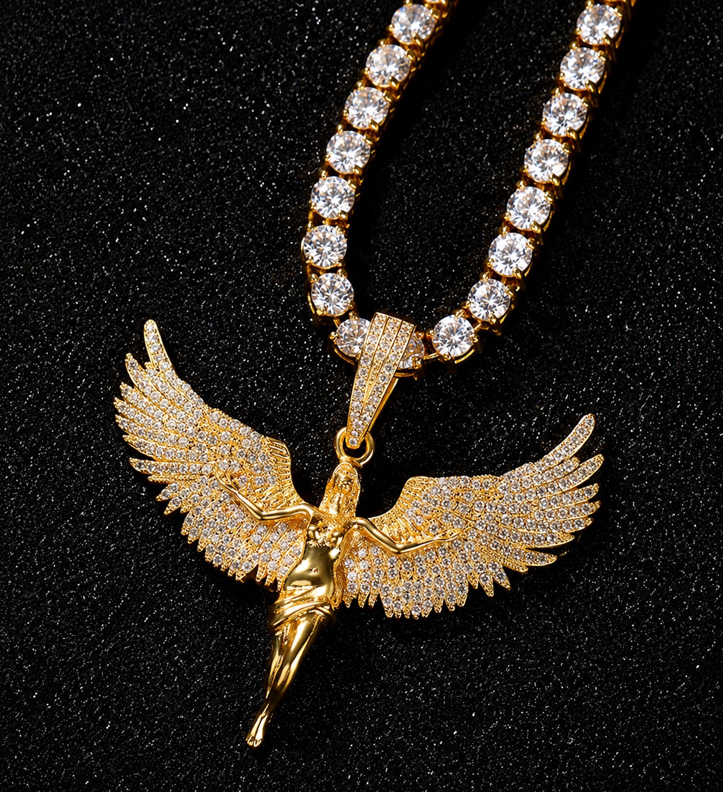 Winged Figure Pendant Necklace – Premium CZ Streetwear Jewelry