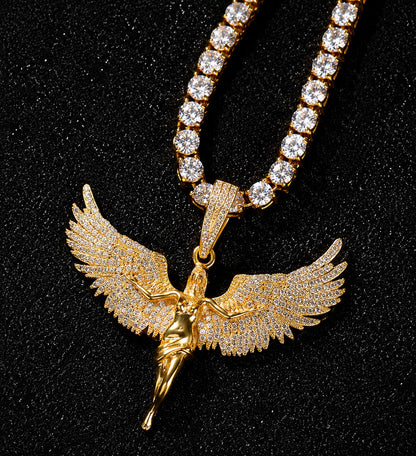 Winged Figure Pendant Necklace – Premium CZ Streetwear Jewelry