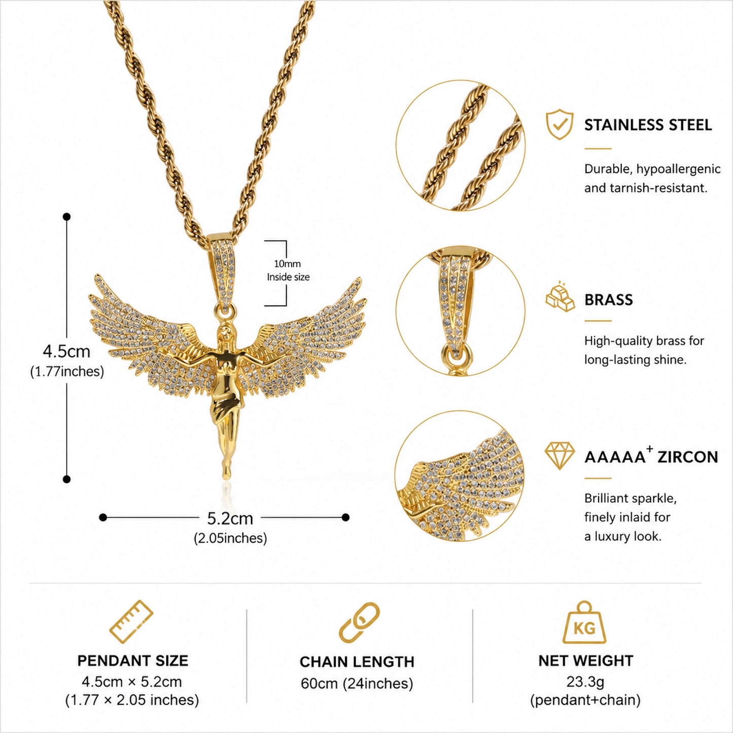 Winged Figure Pendant Necklace – Premium CZ Streetwear Jewelry