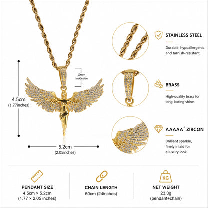 Winged Figure Pendant Necklace – Premium CZ Streetwear Jewelry
