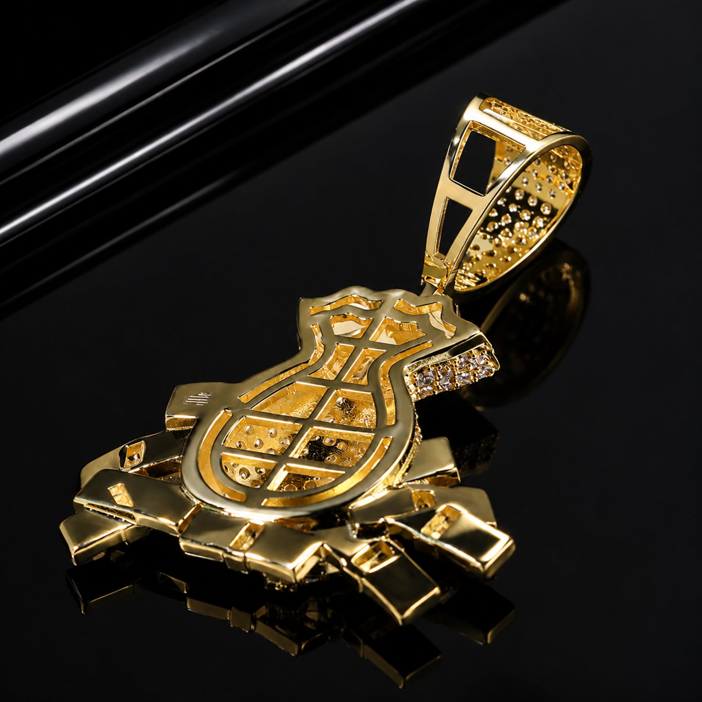 Iced Nano Money Bag Pendant Necklace - CZ Hip Hop Jewelry for Men