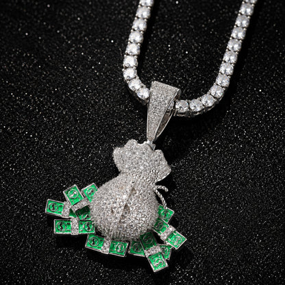 Iced Nano Money Bag Pendant Necklace - CZ Hip Hop Jewelry for Men