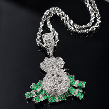 Iced Nano Money Bag Pendant Necklace - CZ Hip Hop Jewelry for Men