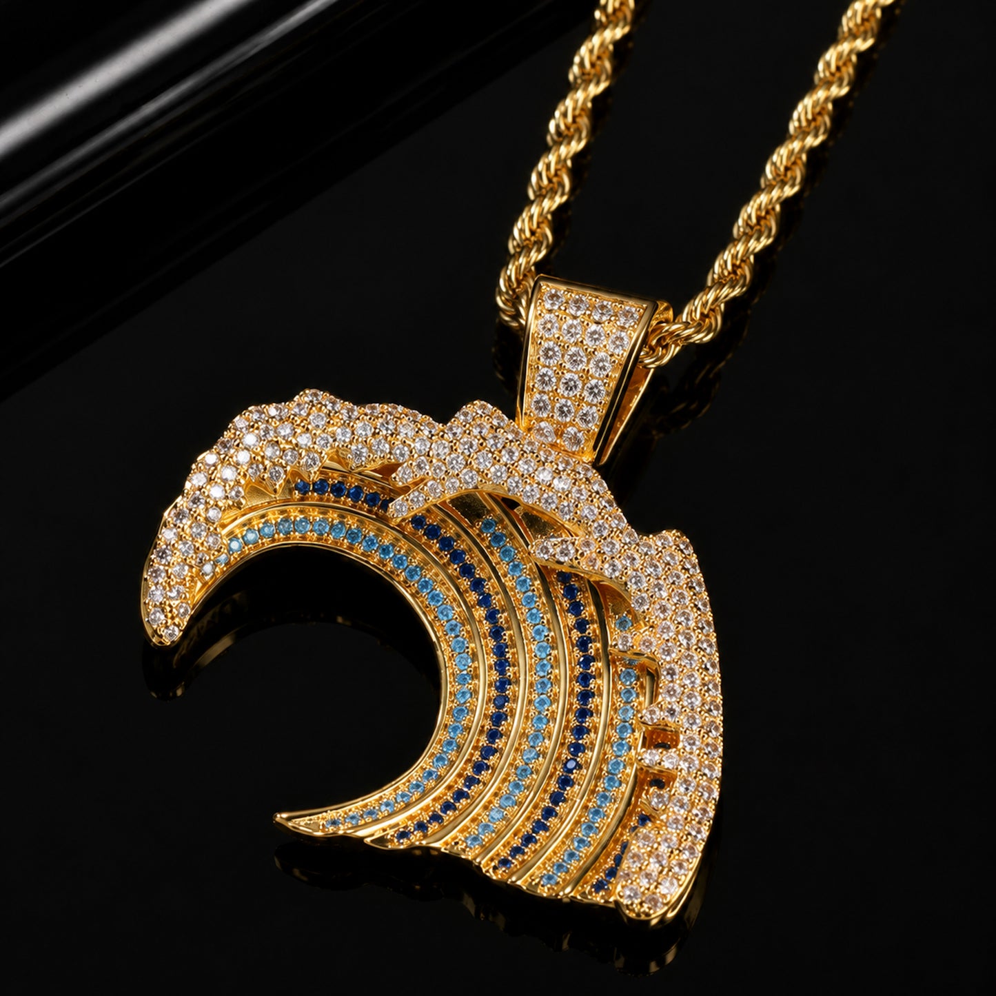 Ocean Spirit Wave Pendant Necklace – Coastal Luxury Iced Jewelry