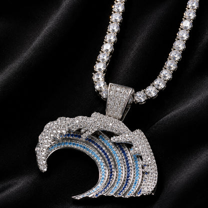 Ocean Spirit Wave Pendant Necklace – Coastal Luxury Iced Jewelry