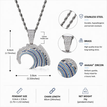Ocean Spirit Wave Pendant Necklace – Coastal Luxury Iced Jewelry