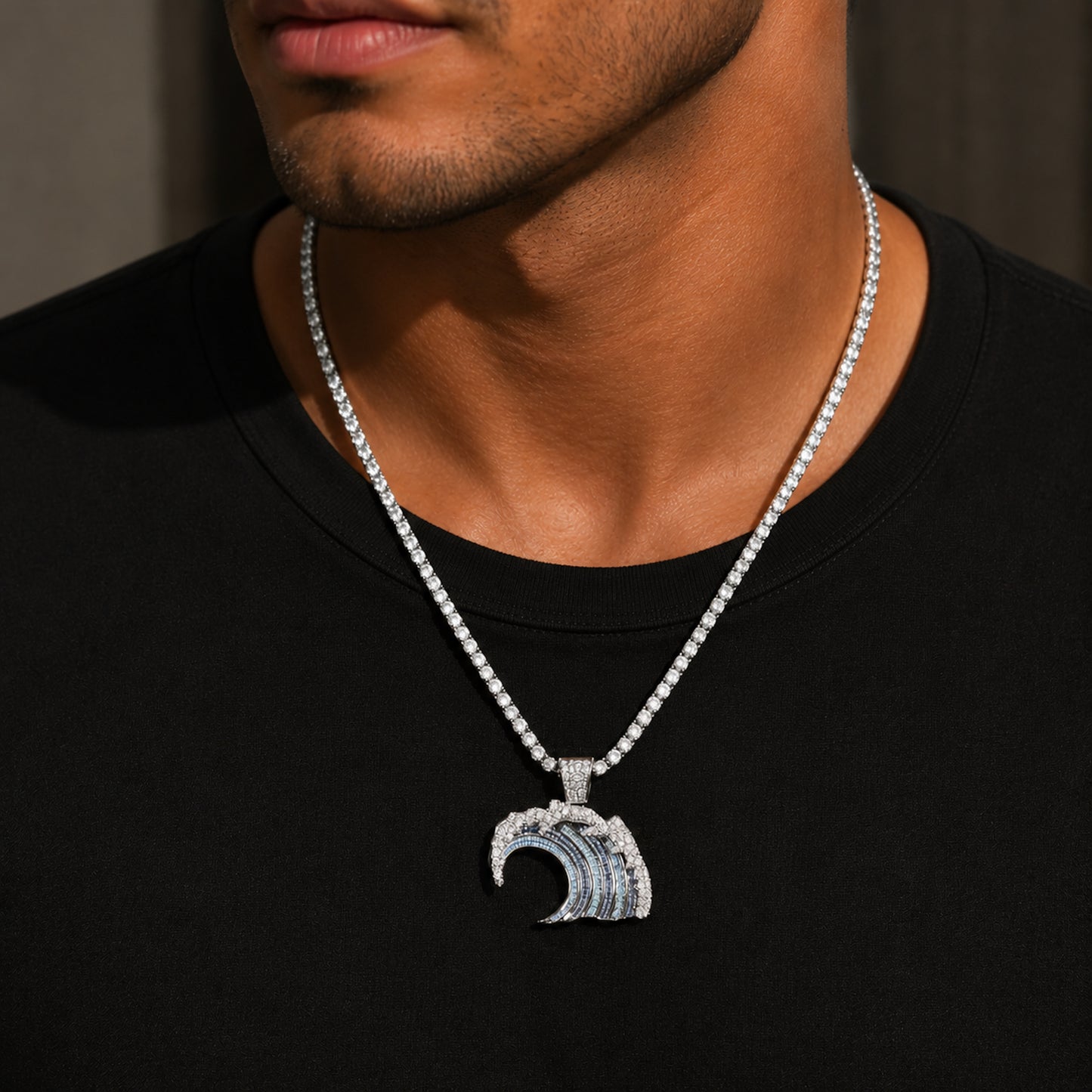 Ocean Spirit Wave Pendant Necklace – Coastal Luxury Iced Jewelry
