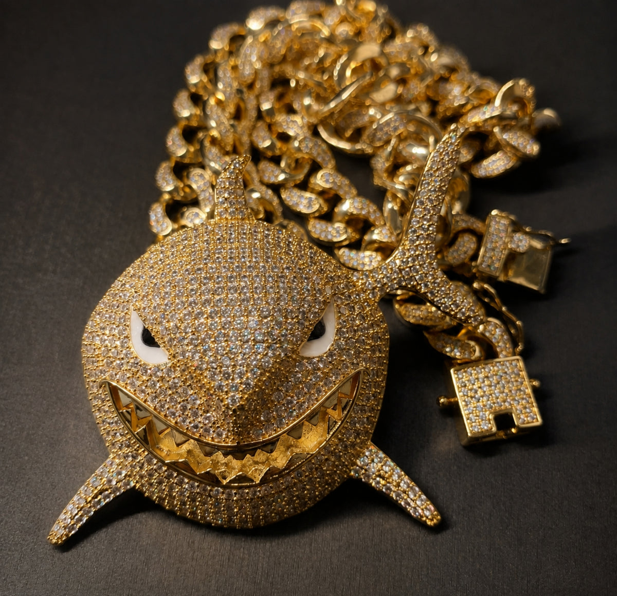 BITE BACK | Iced Gold Shark Pendant Necklace