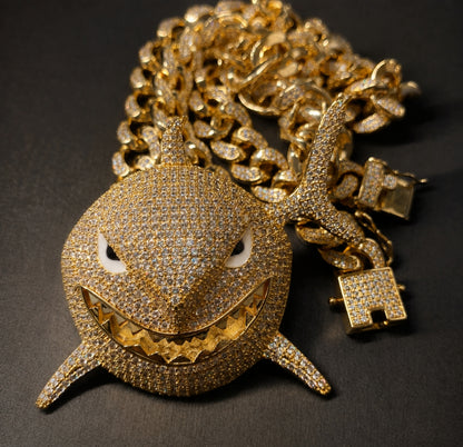 BITE BACK | Iced Gold Shark Pendant Necklace