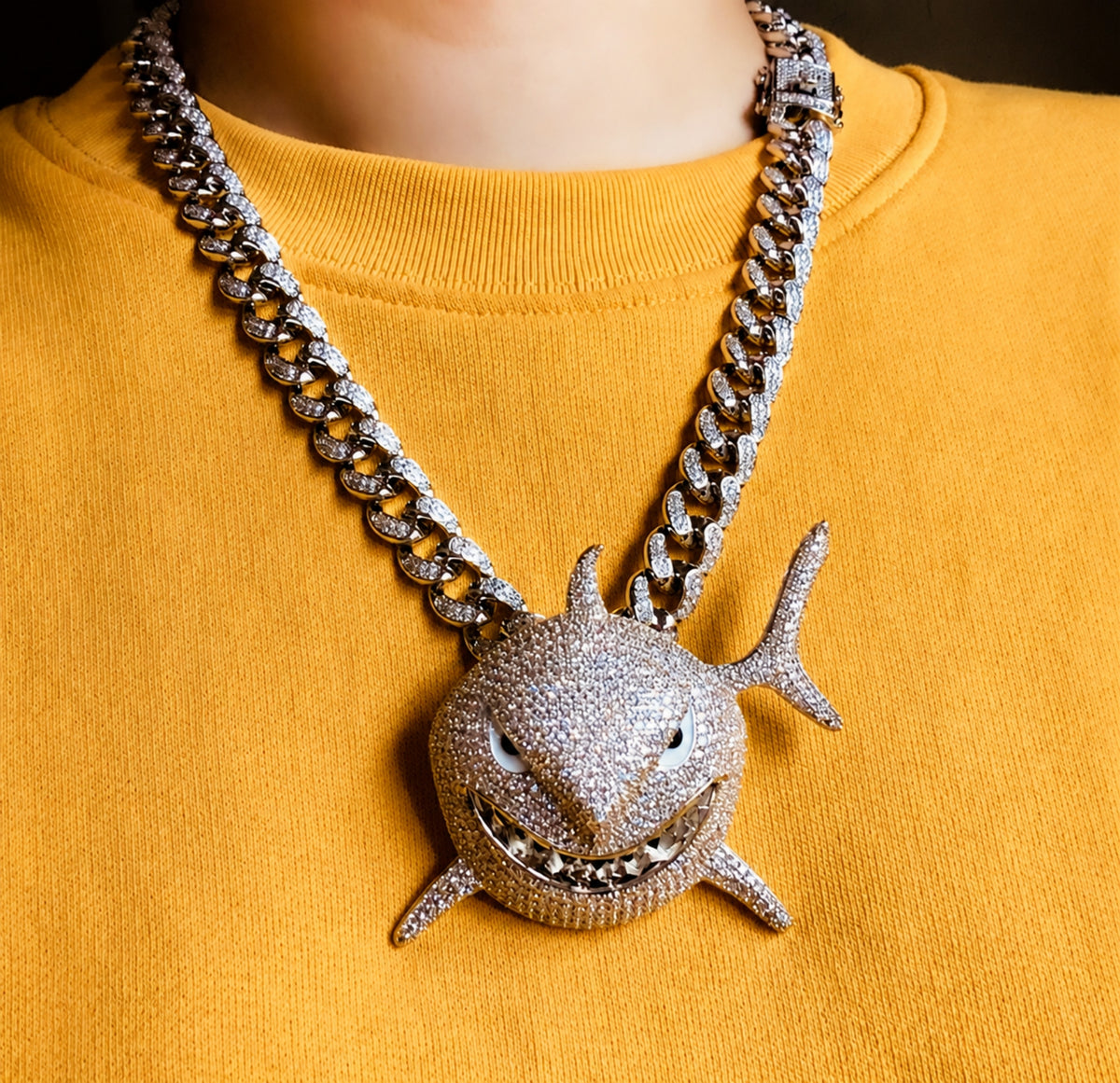 BITE BACK | Iced White Shark Pendant Necklace