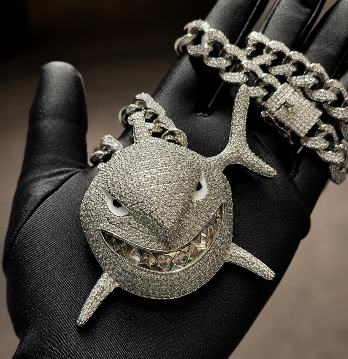 BITE BACK | Iced White Shark Pendant Necklace