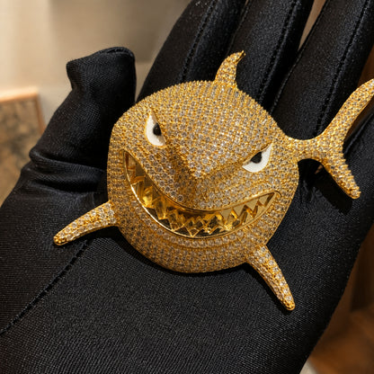 BITE BACK | Iced Gold Shark Pendant Necklace