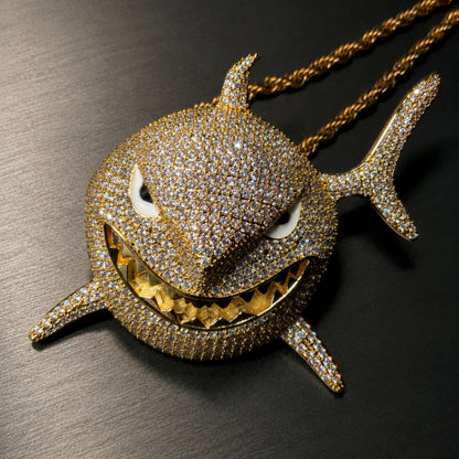 BITE BACK | Iced Gold Shark Pendant Necklace