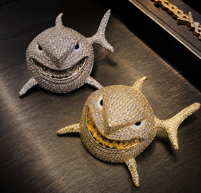 BITE BACK | Iced White Shark Pendant Necklace