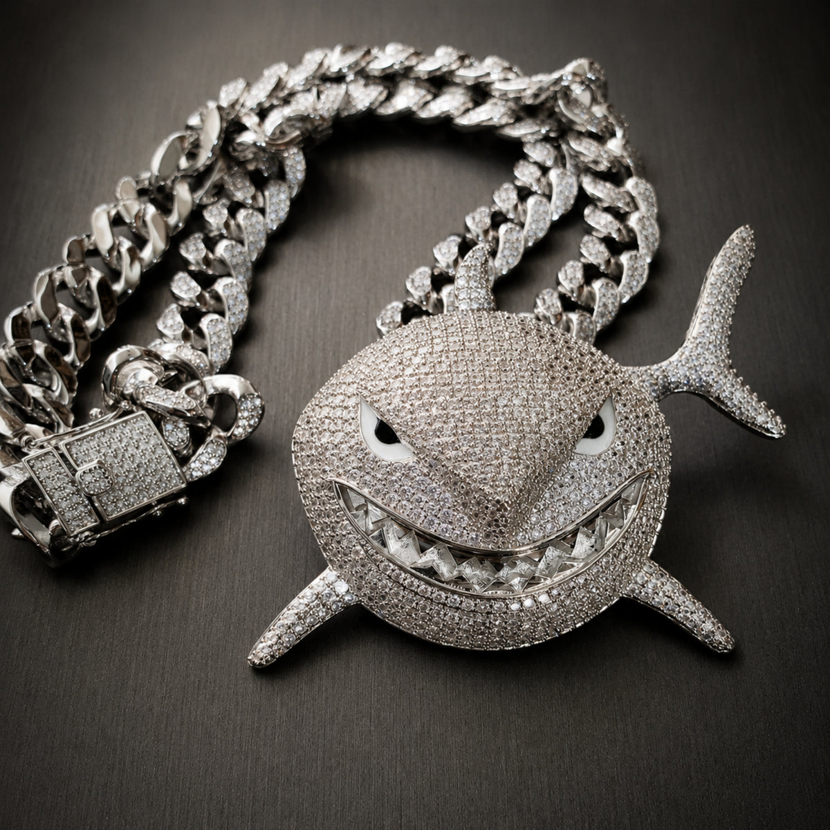 BITE BACK | Iced White Shark Pendant Necklace