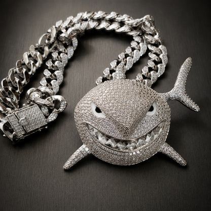 BITE BACK | Iced White Shark Pendant Necklace