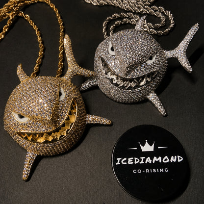 BITE BACK | Iced Gold Shark Pendant Necklace