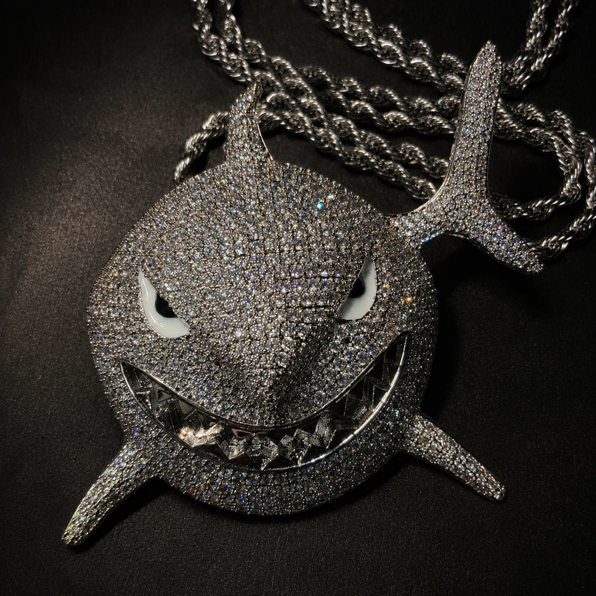BITE BACK | Iced White Shark Pendant Necklace
