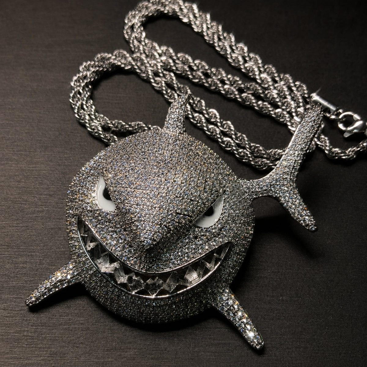 BITE BACK | Iced White Shark Pendant Necklace