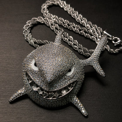 BITE BACK | Iced White Shark Pendant Necklace