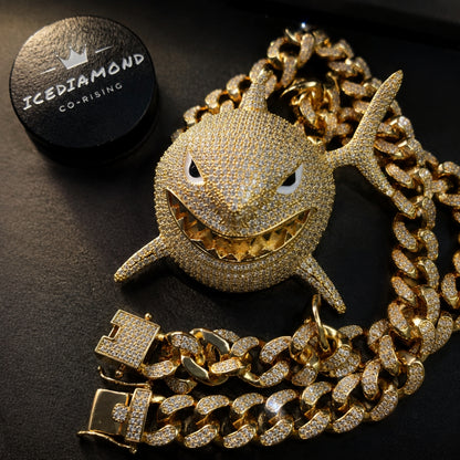 BITE BACK | Iced Gold Shark Pendant Necklace