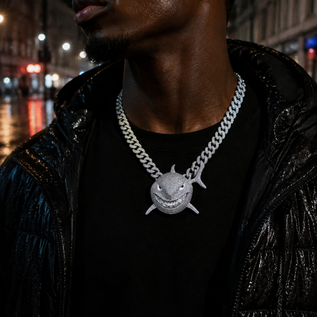 BITE BACK | Iced White Shark Pendant Necklace