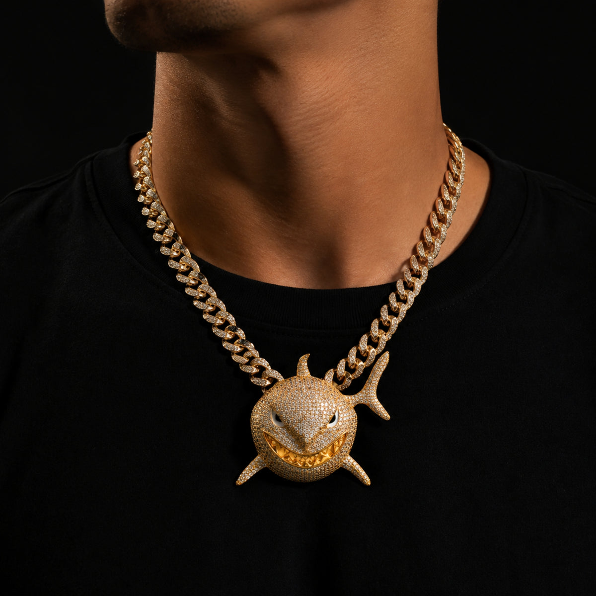 BITE BACK | Iced Gold Shark Pendant Necklace