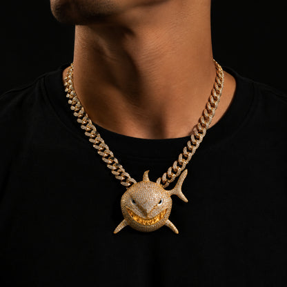BITE BACK | Iced Gold Shark Pendant Necklace