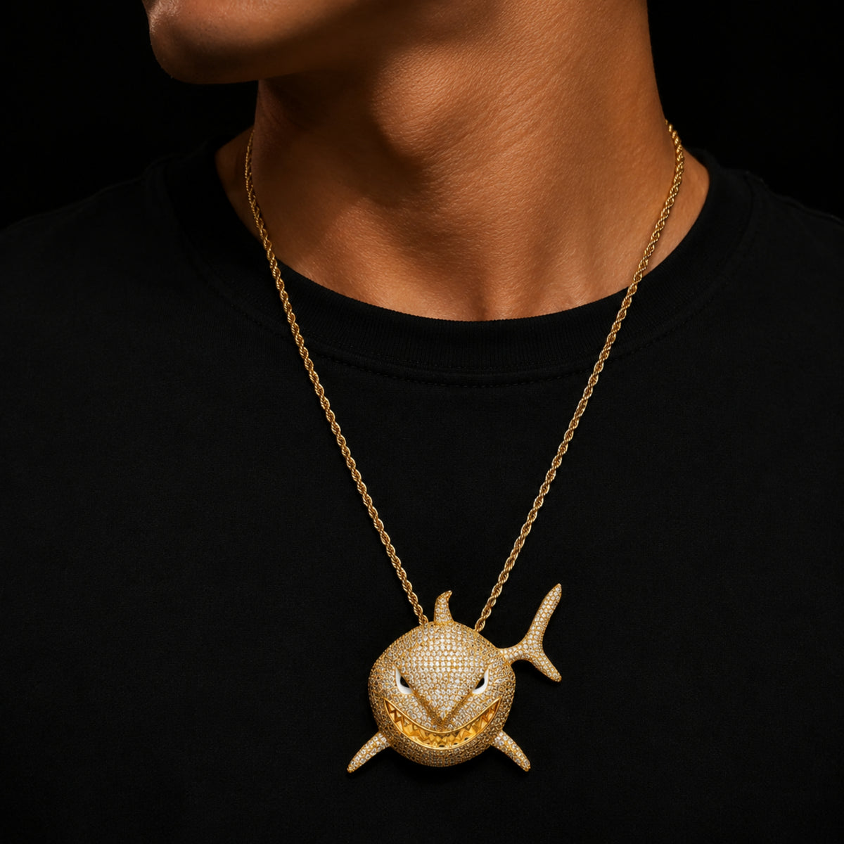 BITE BACK | Iced Gold Shark Pendant Necklace