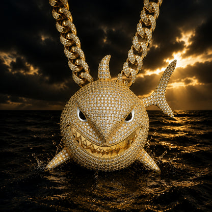 BITE BACK | Iced Gold Shark Pendant Necklace
