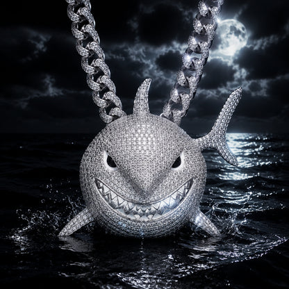BITE BACK | Iced White Shark Pendant Necklace