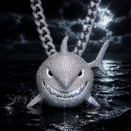 BITE BACK | Iced White Shark Pendant Necklace