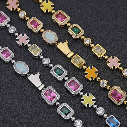 ICEDIAMOND Crush-Meet Mixed CZ Diamond Tennis Chain Necklace, 18K Gold Plating Iced Out Chill Charm Jewelry
