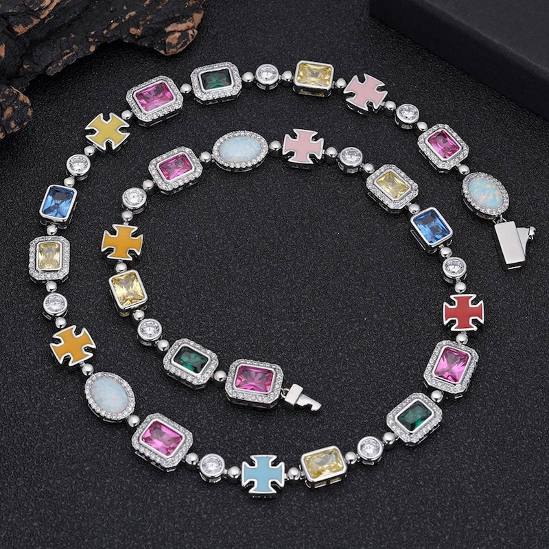women's colored rhinestone crystal gem necklace
