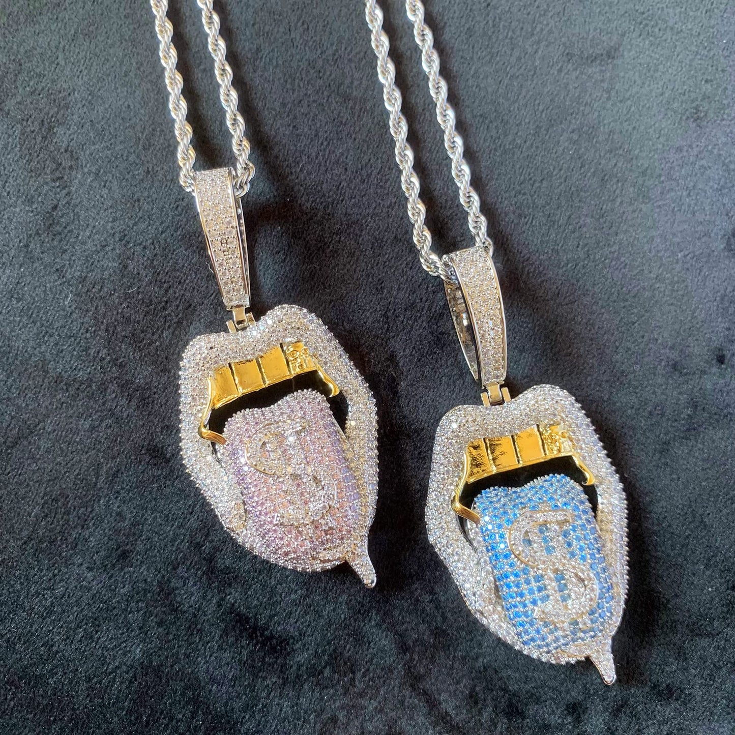 Blue & Purple Dollar Blazing Tongue Creative Pendant Necklace
