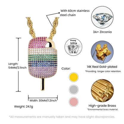 Rainbow Popsicle Pendant Necklace – Colorful CZ Hip Hop Jewelry for Men & Women
