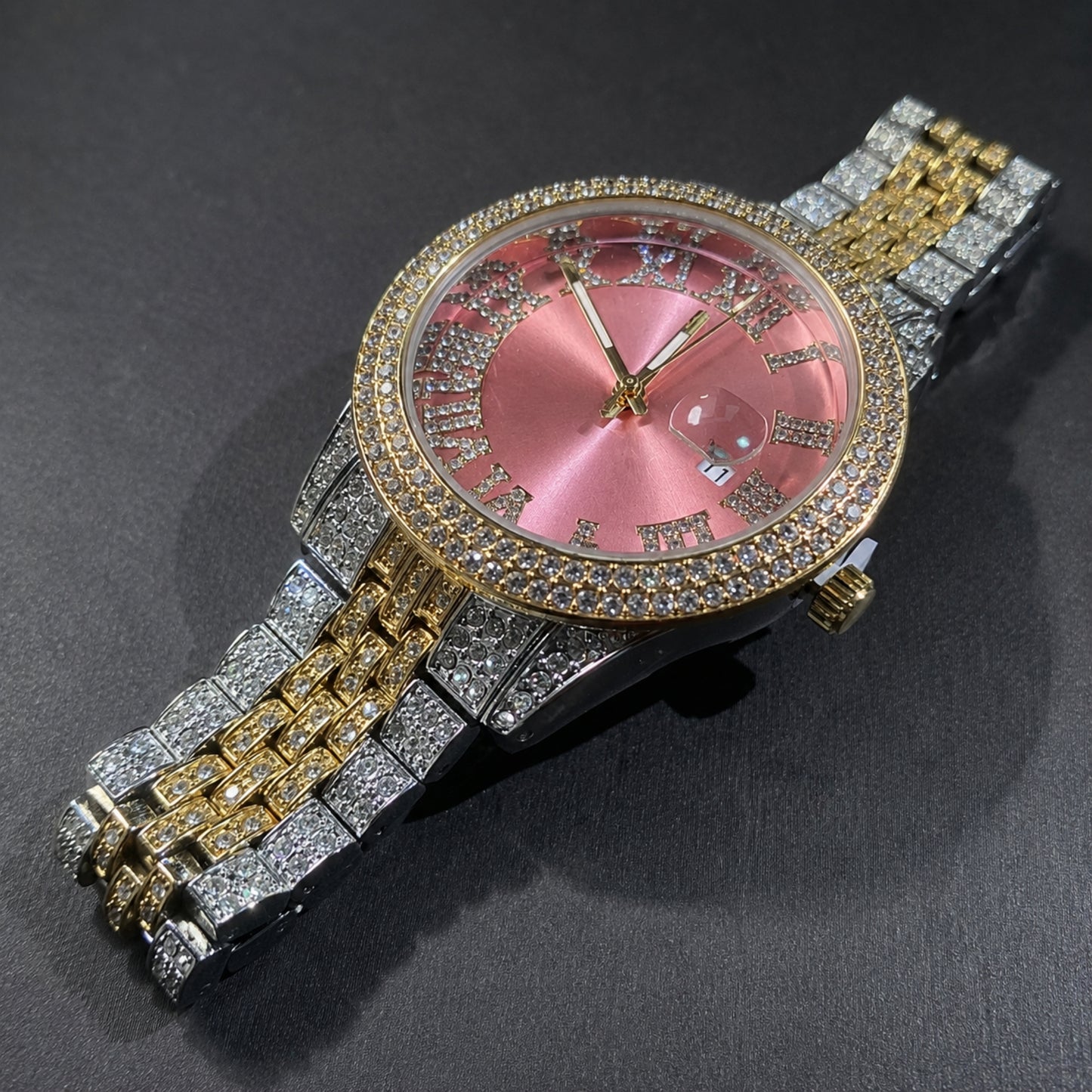 COLOR ON TIME | 43mm Iced Colored Dial Quartz Watch