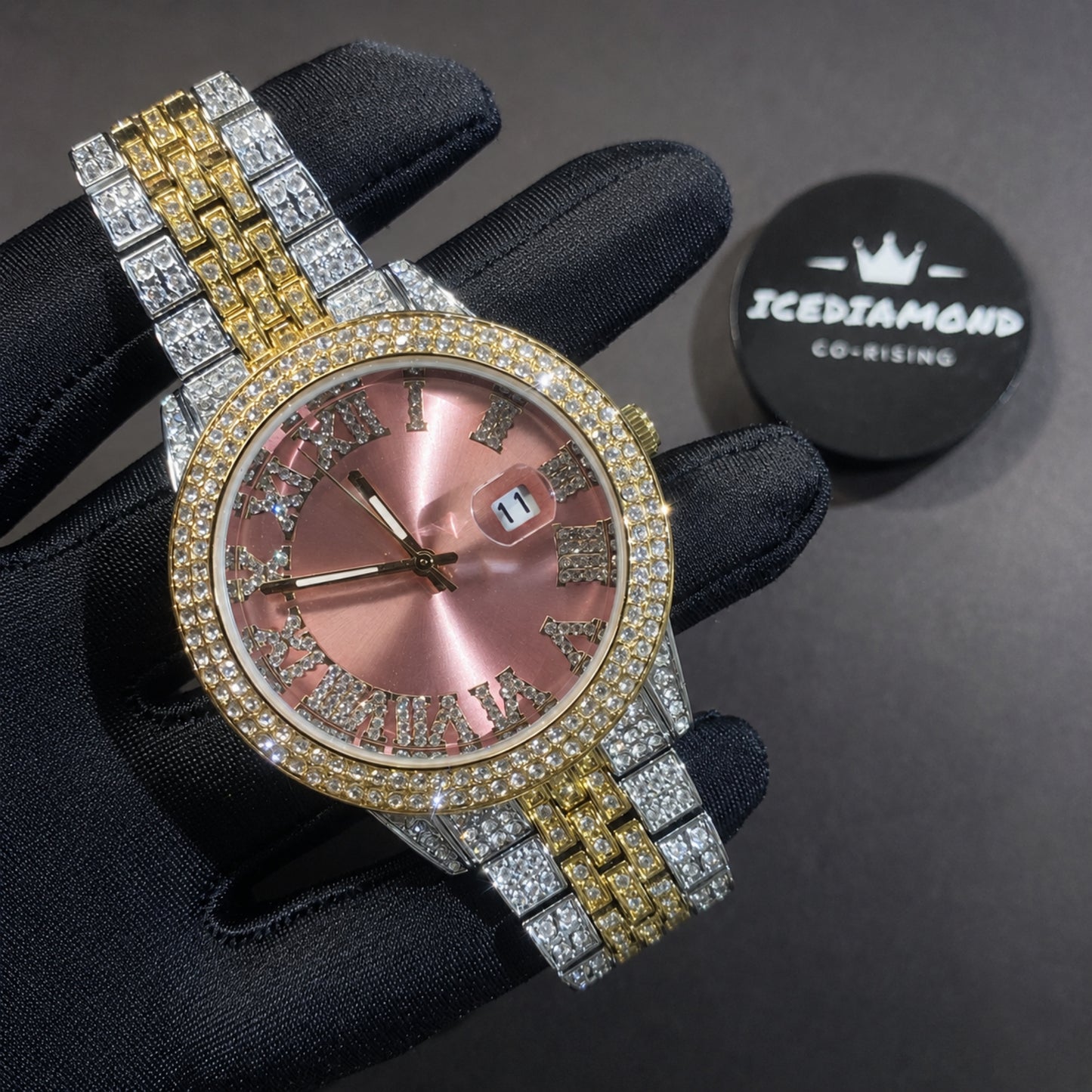 COLOR ON TIME | 43mm Iced Colored Dial Quartz Watch